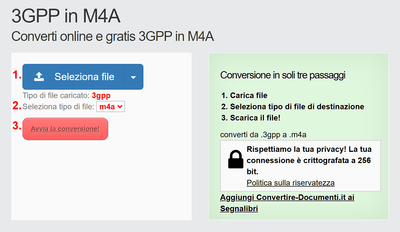 Come convertire 3GPP file online in M4A