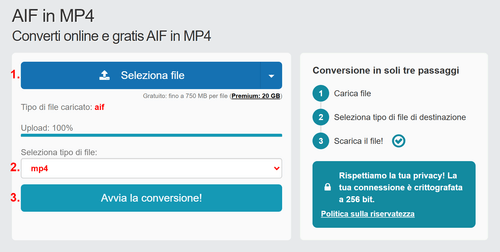 Come convertire AIF file online in MP4