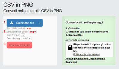 Come convertire CSV file online in PNG
