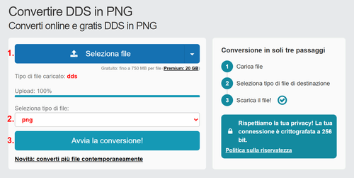 Come convertire DDS file online in PNG