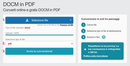 Come convertire DOCM file online in PDF