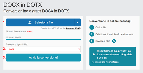 Come convertire DOCX file online in DOTX