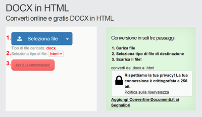 Come convertire DOCX file online in HTML