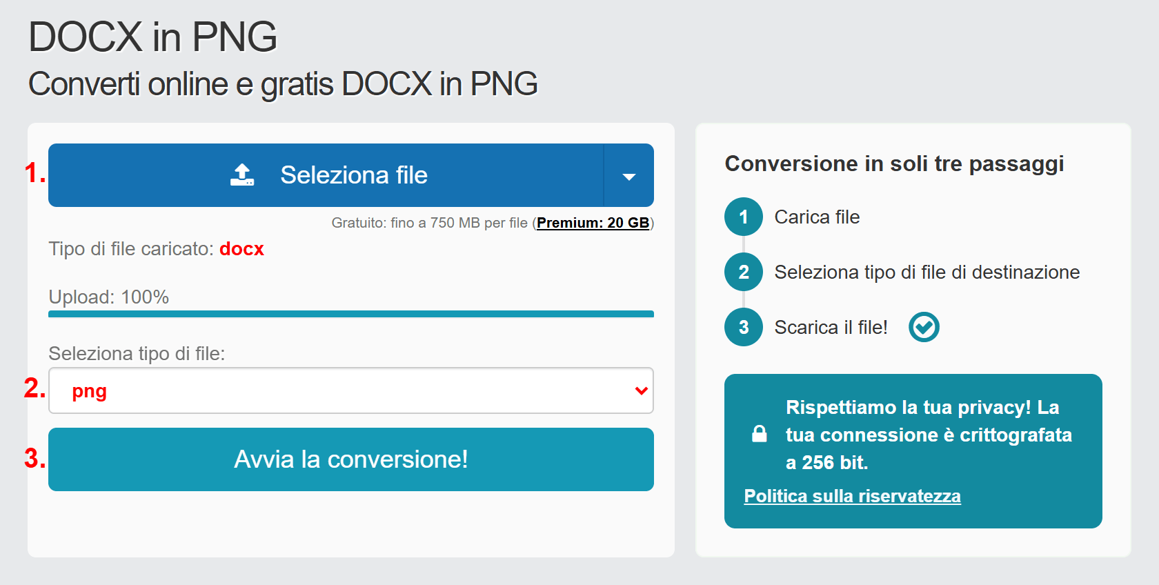 Convertire DOCX in PNG gratis online - senza registrazione