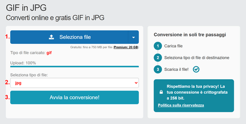 Come convertire GIF file online in JPG