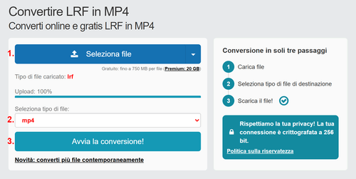 Come convertire LRF file online in MP4