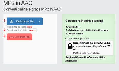 Come convertire MP2 file online in AAC