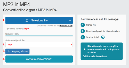 Come convertire MP3 file online in MP4