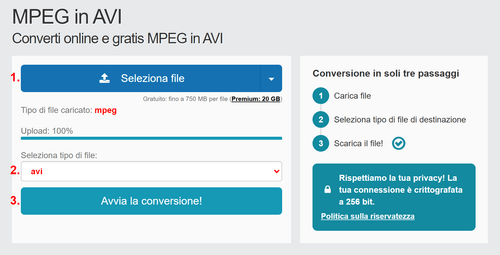 Come convertire MPEG file online in AVI