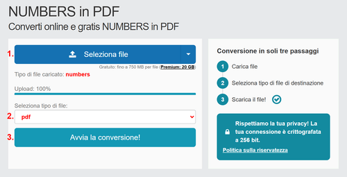 Come convertire NUMBERS file online in PDF