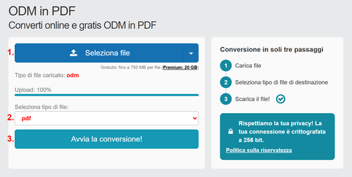 Come convertire ODM file online in PDF
