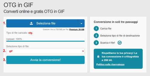 Come convertire OTG file online in GIF