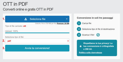 Come convertire OTT file online in PDF