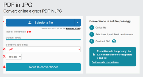 Convertire PDF in JPG online - passo dopo passo
