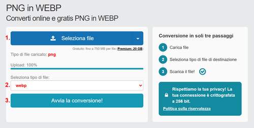 Come convertire PNG file online in WEBP