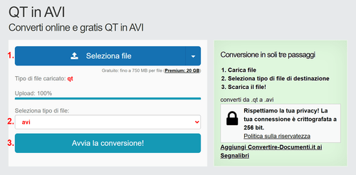 Come convertire QT file online in AVI