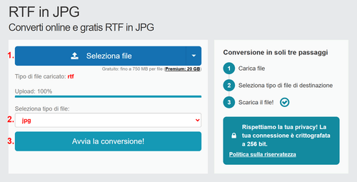 Come convertire RTF file online in JPG