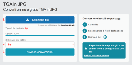 Come convertire TGA file online in JPG
