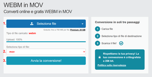 Come convertire WEBM file online in MOV