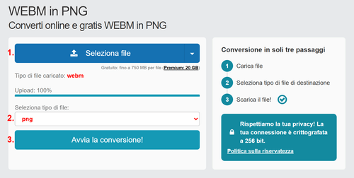 Come convertire WEBM file online in PNG