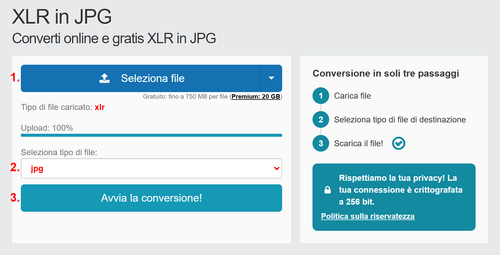 Come convertire XLR file online in JPG