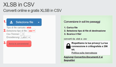 Come convertire XLSB file online in CSV