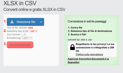 Come convertire XLSX file online in CSV