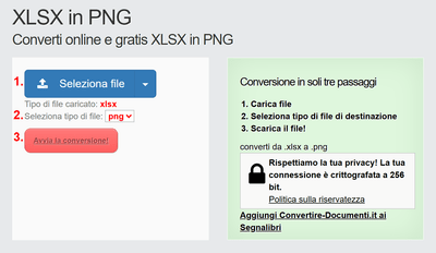 Come convertire XLSX file online in PNG